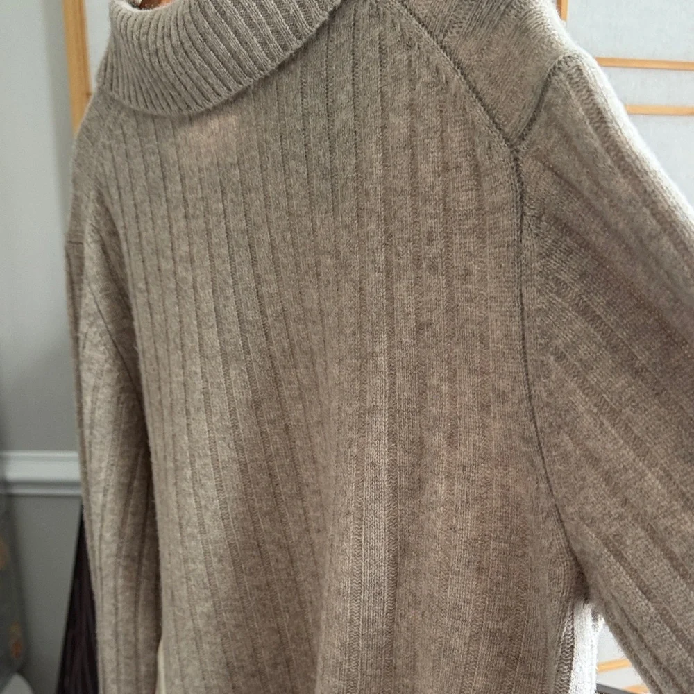 Gentle Herd Ribbed Collared Sweater Taupe Wool Blend Pullover Size L - Picture 9 of 14